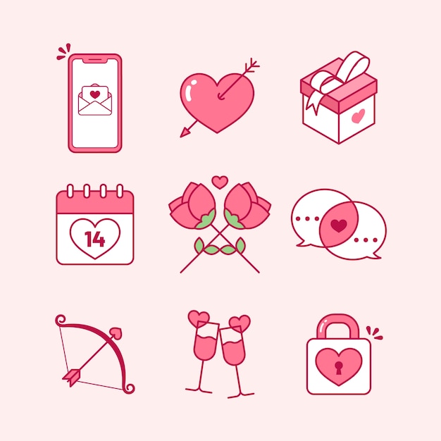 Vector gratuito colección de elementos de diseño plano del día de san valentín