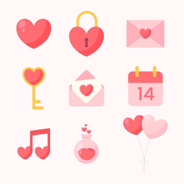 Colección de elementos de diseño plano del día de San Valentín