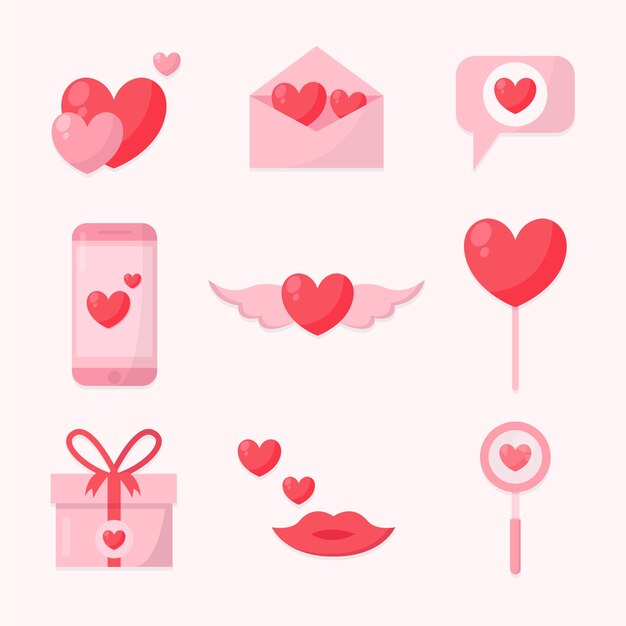 Colección de elementos de diseño plano del día de San Valentín