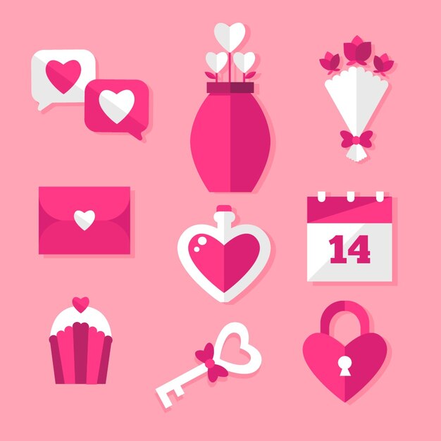 Colección de elementos de diseño plano del día de San Valentín