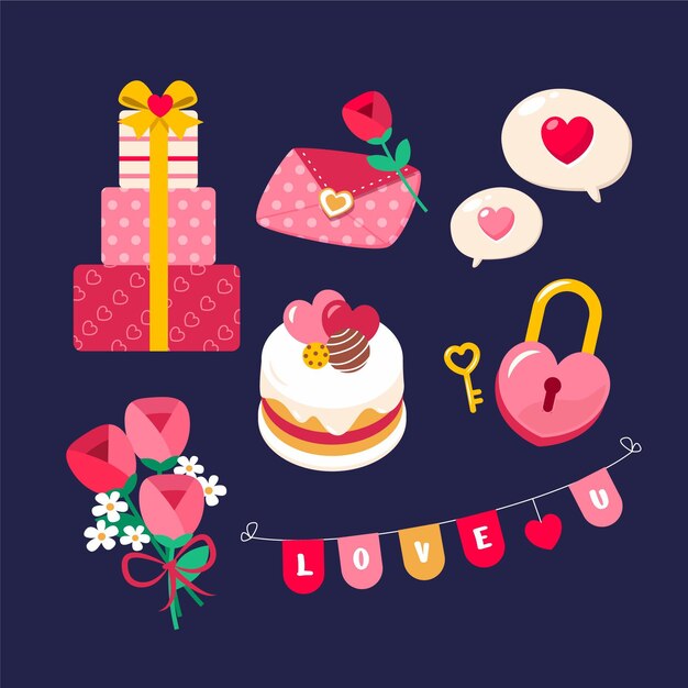 Colección de elementos de diseño plano del día de San Valentín
