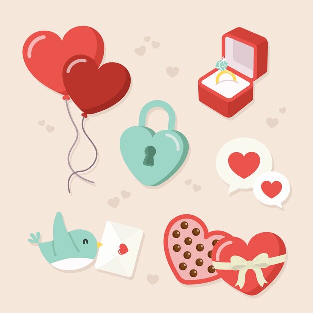 Colección de elementos de diseño plano diseño de día de San Valentín