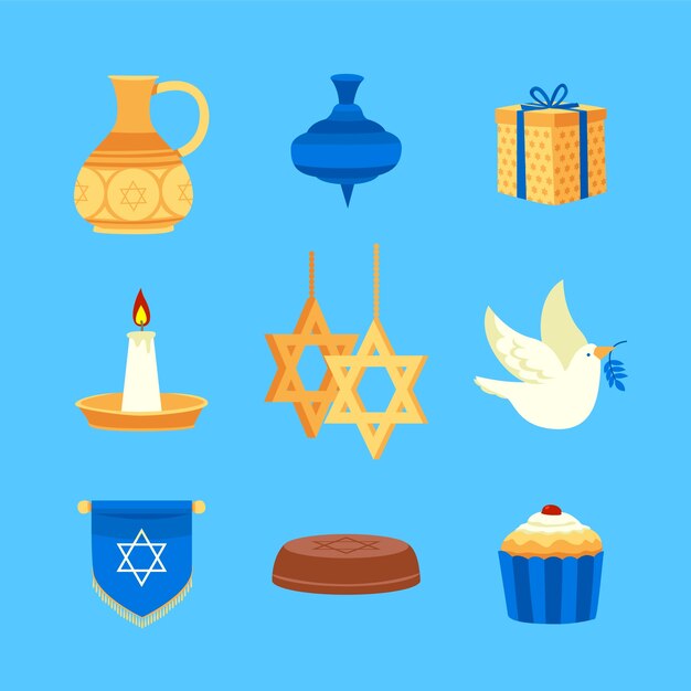Colección de elementos de diseño plano para la festividad judía de hanukkah.