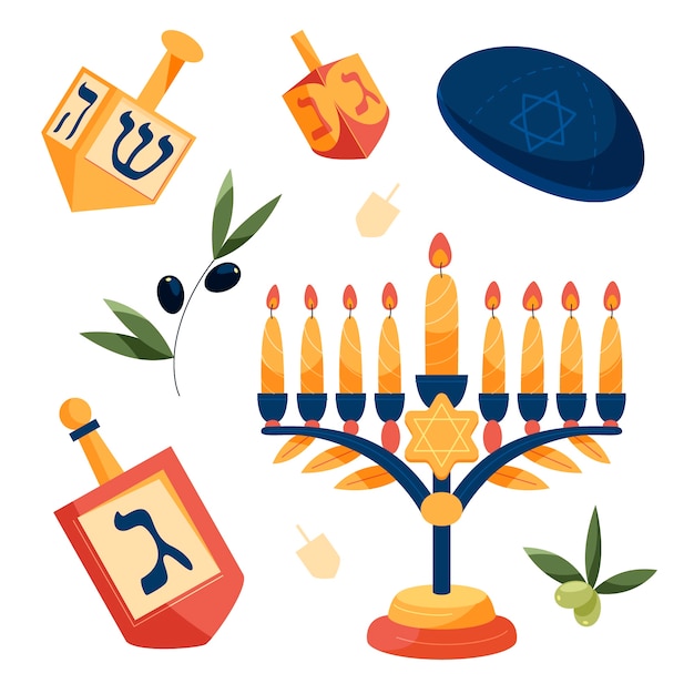 Colección de elementos de diseño plano para la festividad judía de hanukkah.