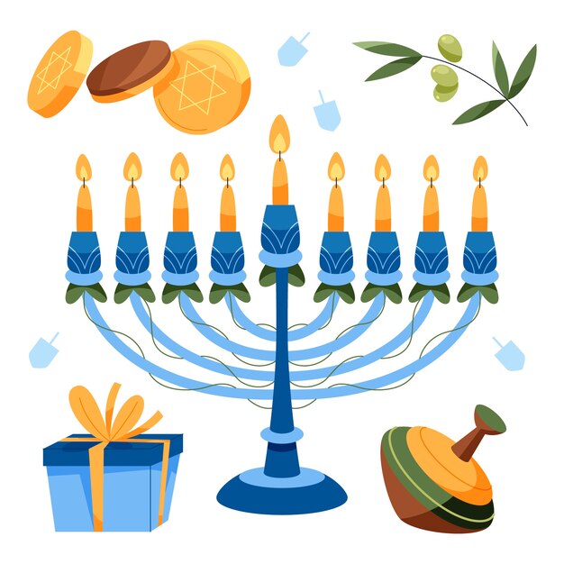 Colección de elementos de diseño plano para la festividad judía de hanukkah.