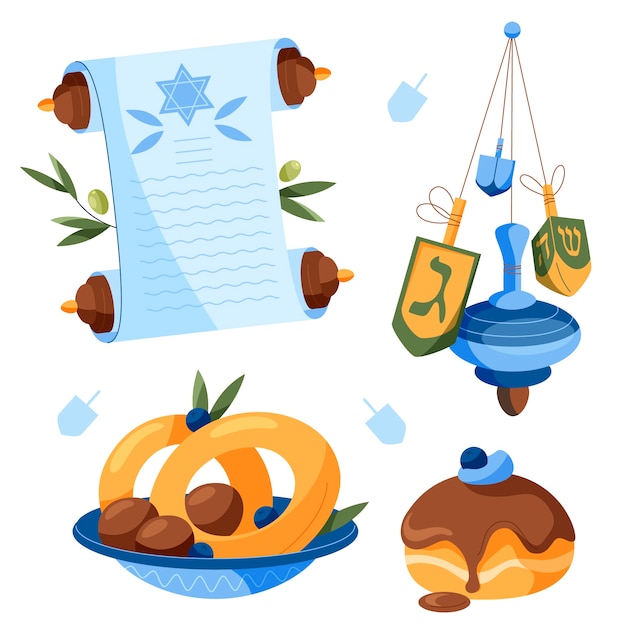 Vector gratuito colección de elementos de diseño plano para la festividad judía de hanukkah.