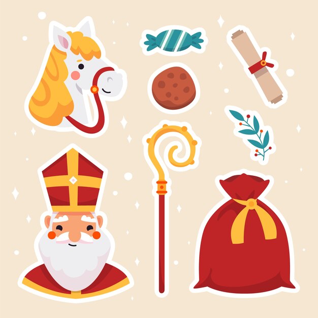Colección de elementos de diseño plano de sinterklaas.