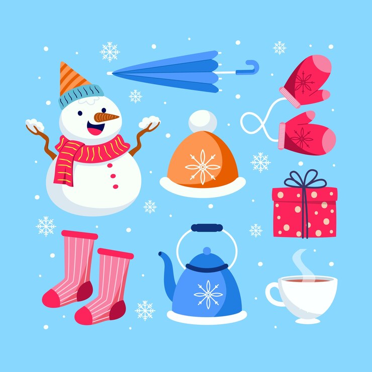 Vector gratuito colección de elementos de diseño plano para la temporada de invierno.