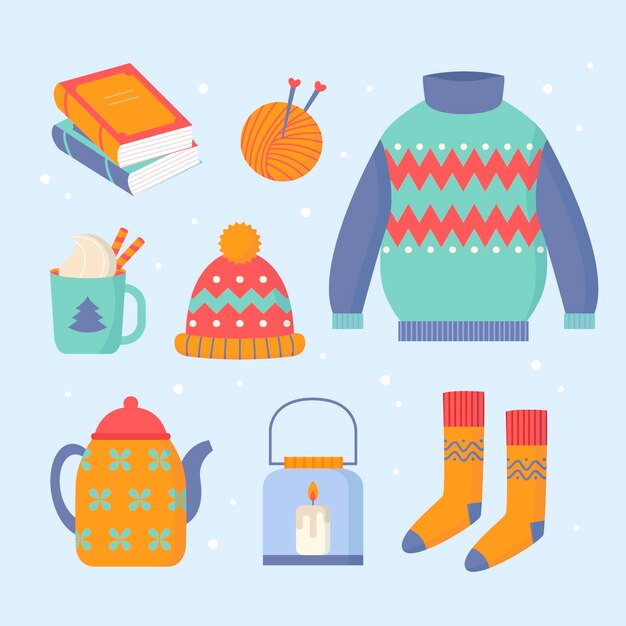 Colección de elementos de diseño plano para la temporada de invierno.