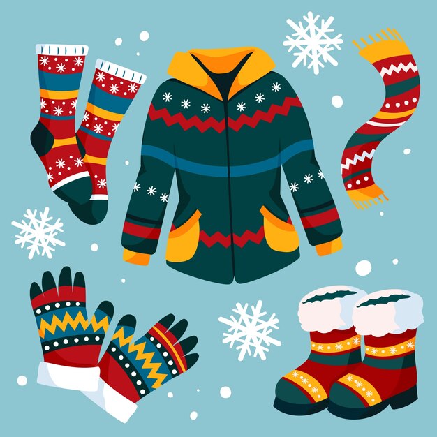 Colección de elementos de diseño plano para la temporada de invierno.