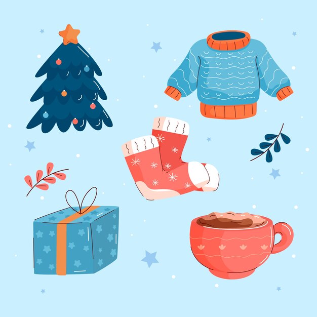 Colección de elementos de diseño plano para la temporada de invierno.