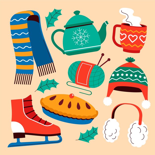Colección de elementos de diseño plano para la temporada de invierno.