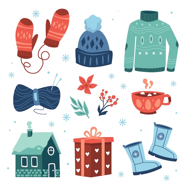 Colección de elementos de diseño plano para la temporada de invierno.