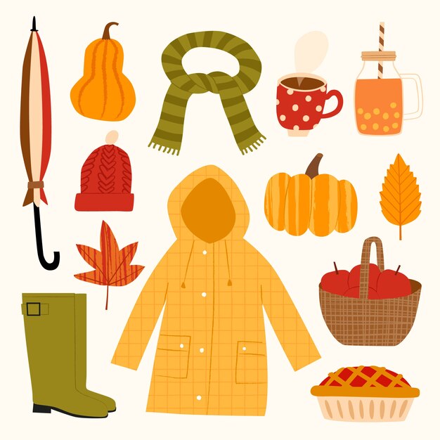 Colección de elementos de diseño plano para la temporada de otoño