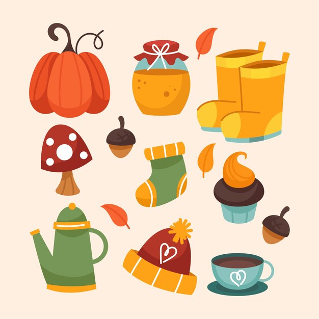 Colección de elementos de diseño plano para la temporada de otoño