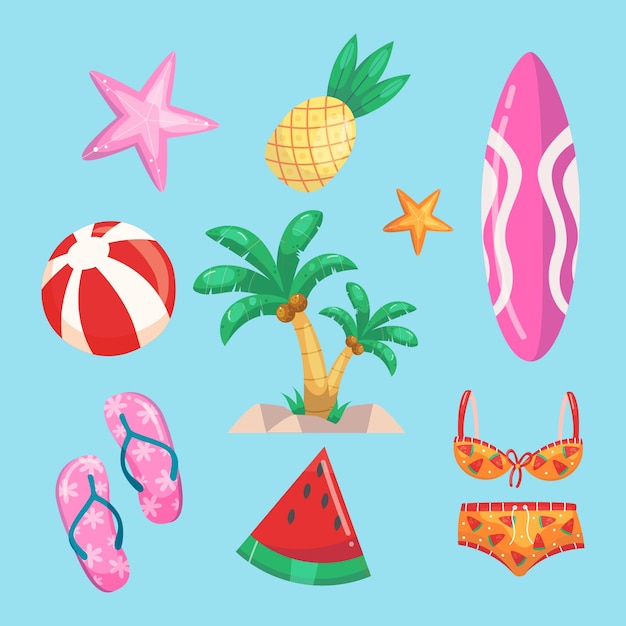 Vector gratuito colección de elementos de diseño plano para la temporada de verano