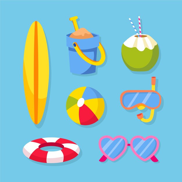 Colección de elementos de diseño plano para la temporada de verano