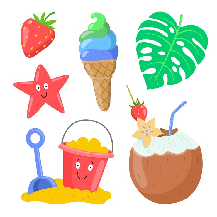 Vector gratuito colección de elementos de diseño plano para la temporada de verano