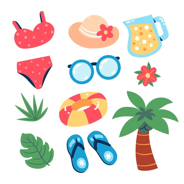 Colección de elementos de diseño plano para el verano