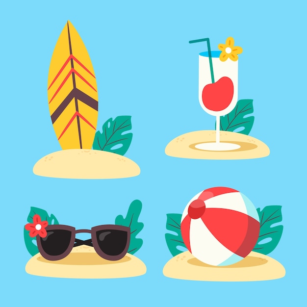 Vector gratuito colección de elementos de diseño plano para el verano