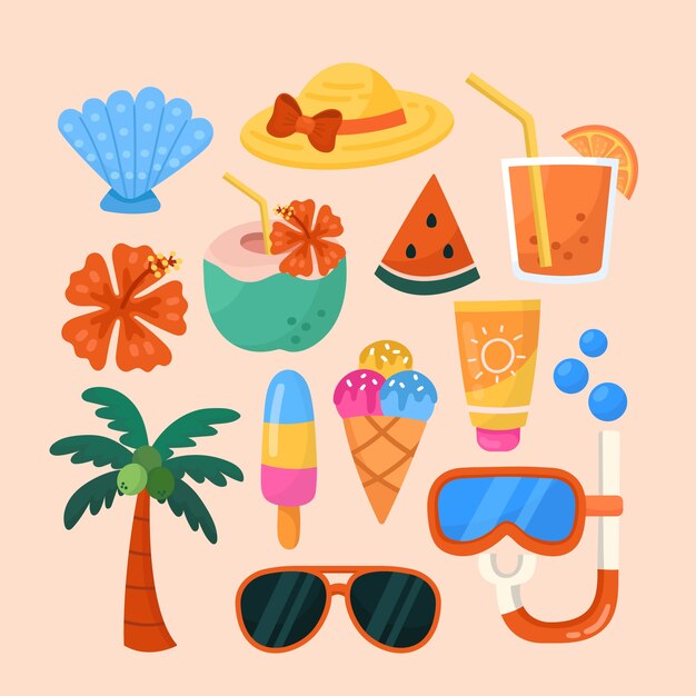Colección de elementos de diseño plano para el verano