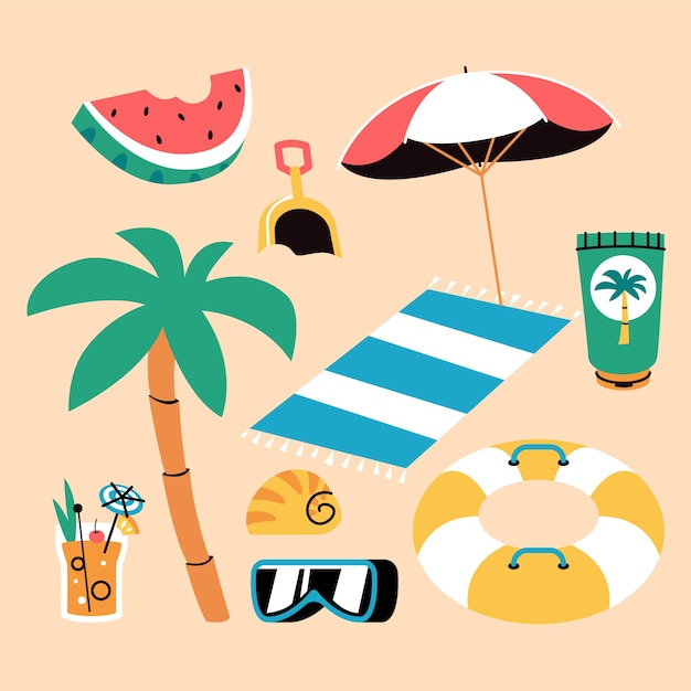 Colección de elementos de diseño plano para el verano