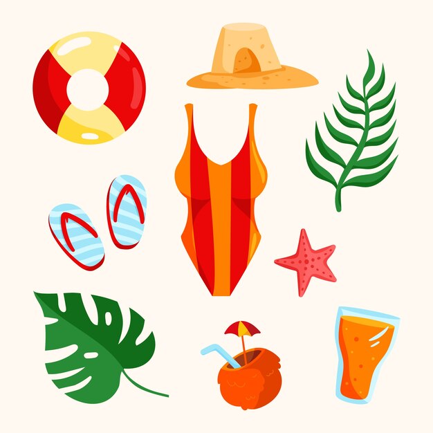 Colección de elementos de diseño plano para el verano