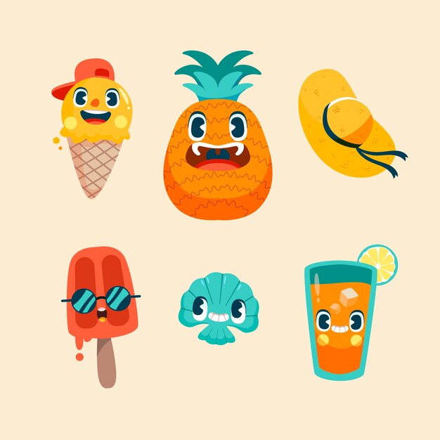 Colección de elementos de diseño plano para el verano