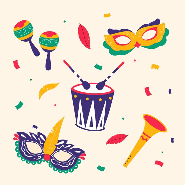 Colección de elementos de diseño planos para el carnaval brasileño