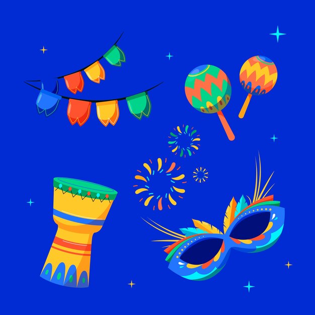 Colección de elementos de diseño planos para el carnaval brasileño