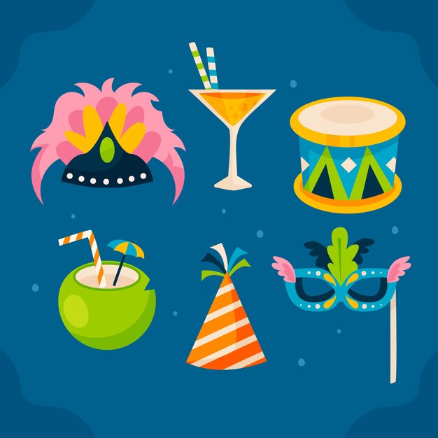 Colección de elementos de diseño planos para la celebración del carnaval brasileño
