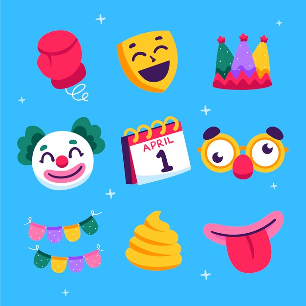 Colección de elementos de diseño planos para el día del tonto de abril
