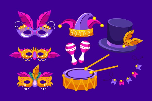 Colección de elementos de diseño planos para el festival de Mardi Gras
