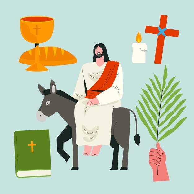 Colección de elementos de diseño planos para Palm Sunday.