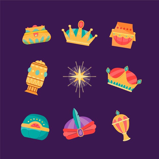 Colección de elementos de diseño planos para reyes magos