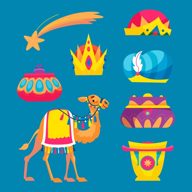Colección de elementos de diseño planos para reyes magos