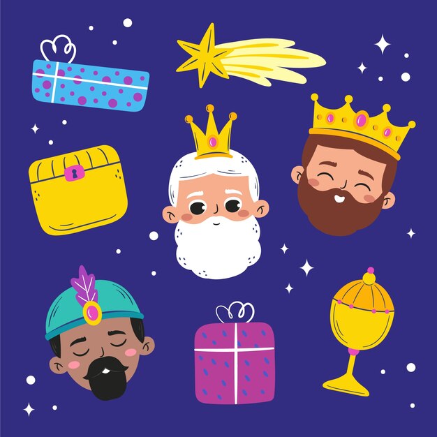 Colección de elementos de diseño planos para reyes magos