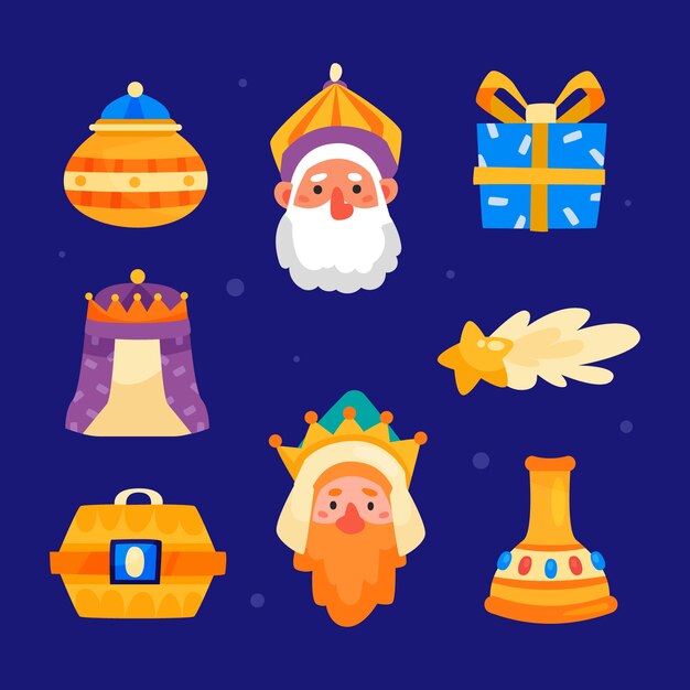 Colección de elementos de diseño planos para reyes magos