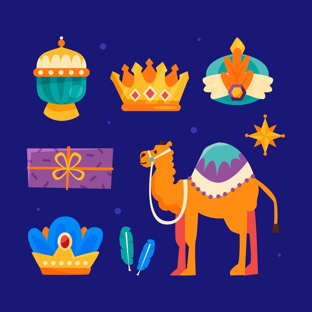 Colección de elementos de diseño planos para reyes magos