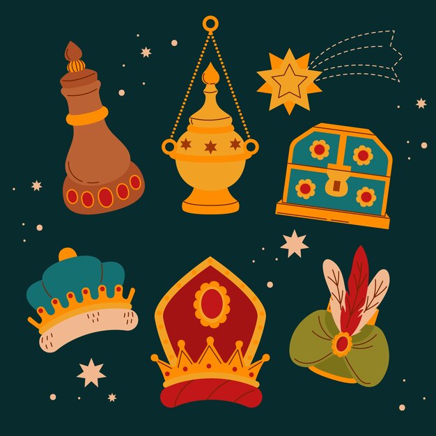 Colección de elementos de diseño planos para reyes magos
