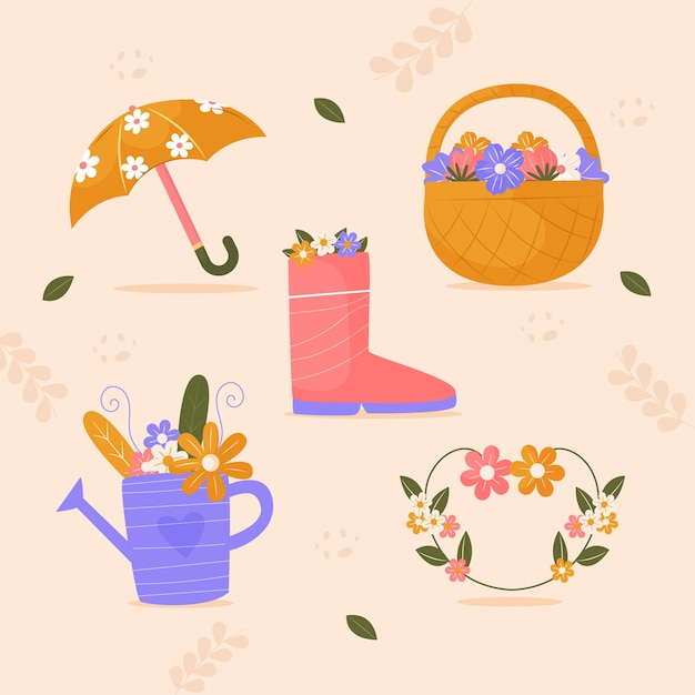 Colección de elementos de diseño planos para la temporada de primavera.