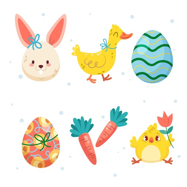 Colección de elementos de diseño planos para las vacaciones de Pascua.