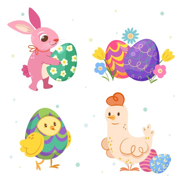Colección de elementos de diseño planos para las vacaciones de Pascua.