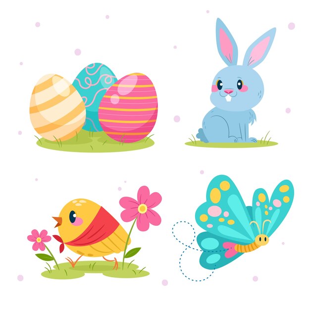 Colección de elementos de diseño planos para las vacaciones de Pascua.