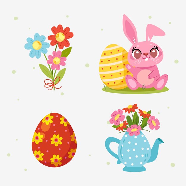 Colección de elementos de diseño planos para las vacaciones de Pascua.