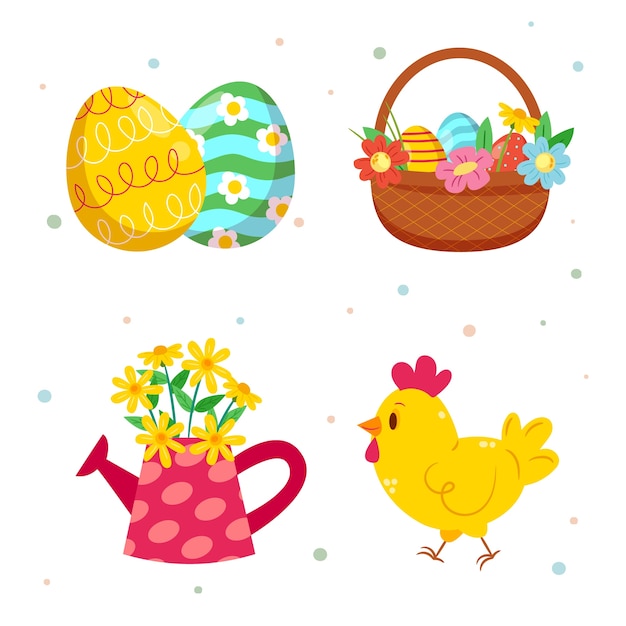 Colección de elementos de diseño planos para las vacaciones de Pascua.