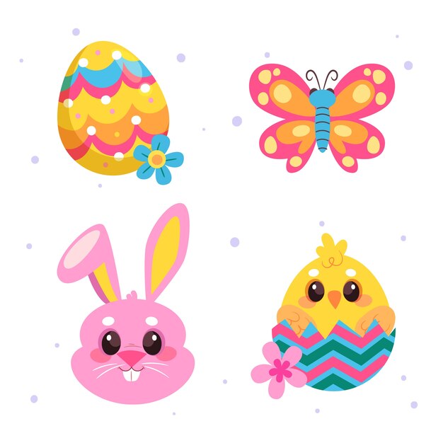 Colección de elementos de diseño planos para las vacaciones de Pascua.