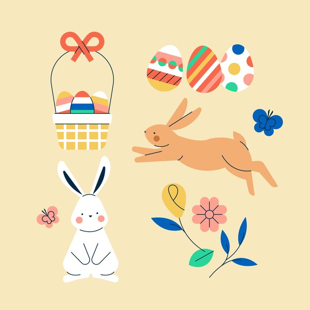 Colección de elementos de diseño planos para las vacaciones de Pascua.