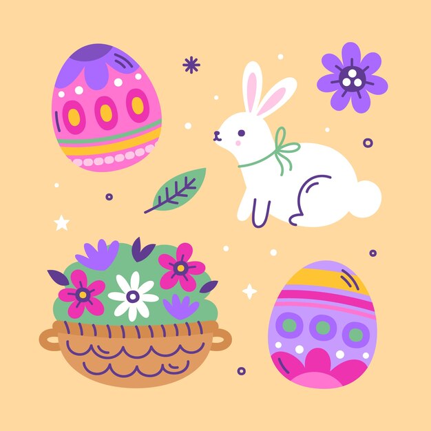 Colección de elementos de diseño planos para las vacaciones de Pascua.