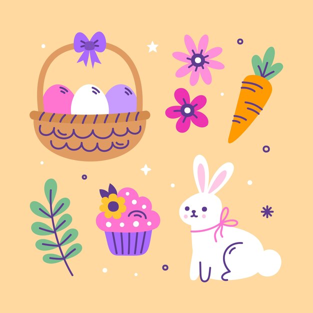 Colección de elementos de diseño planos para las vacaciones de Pascua.